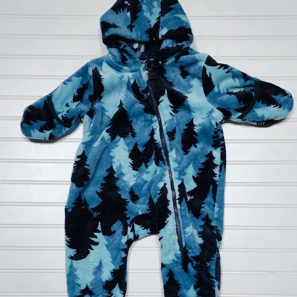 Hatley Baby Blue Trees Print Fleece One Piece Bunting Suit Size 9-12 Months
